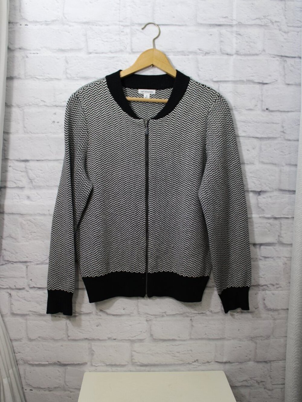 Croft & Barrow Medium Chevron Bomber Style Full Zip Cardigan Sweater Fall Office
